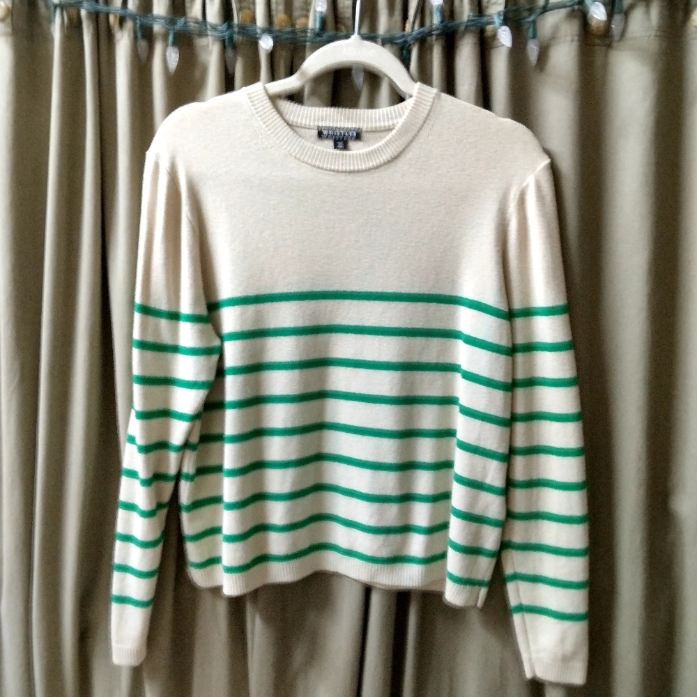 Whistles Cream and Green Striped Sweater